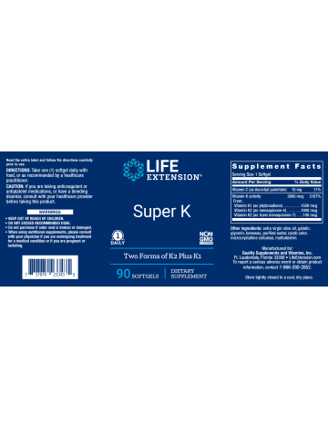 Super K (witamina K) Life Extension (90 kapsułek) - suplement diety