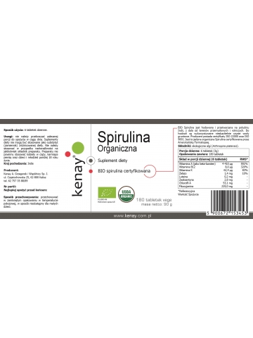 Spirulina Organiczna (180 tabletek) - suplement diety