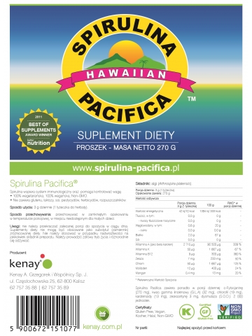 Spirulina Pacifica® hawajska w proszku (270 g) - suplementy diety