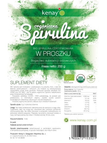 SPIRULINA ORGANICZNA w proszku (200 g) - suplement diety