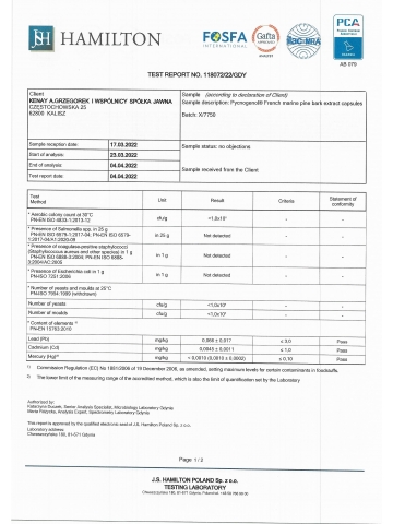 Pycnogenol®  Ekstrakt z kory francuskiej sosny morskiej  (30 kapsułek) - suplement diety