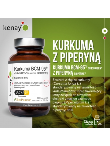 Kurkuma BCM-95® (CURCUGREEN®)  z piperyną (BIOPERINE®) (60 kapsułek) - suplement diety