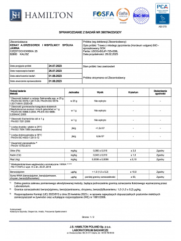 Trawa z młodego jęczmienia (Hordeum vulgare) BIO - sproszkowany SOK - 100 g