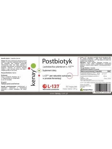 Postbiotyk Lactobacillus plantarum L-137™ (60 kapsułek) - suplement diety